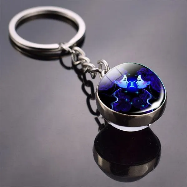 Constellation Double Side Cabochon Glass Ball Keychain