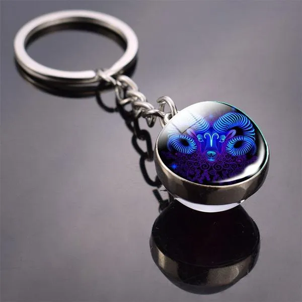 Constellation Double Side Cabochon Glass Ball Keychain