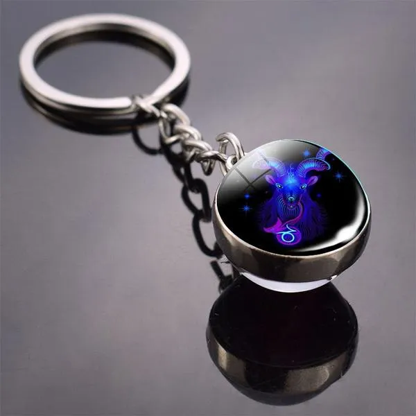 Constellation Double Side Cabochon Glass Ball Keychain