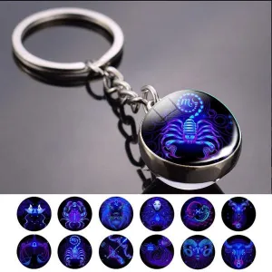Constellation Double Side Cabochon Glass Ball Keychain