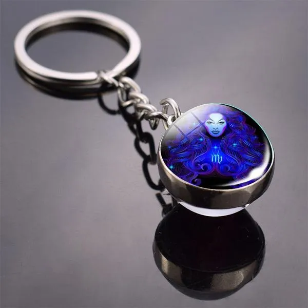 Constellation Double Side Cabochon Glass Ball Keychain