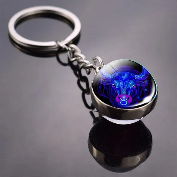 Constellation Double Side Cabochon Glass Ball Keychain