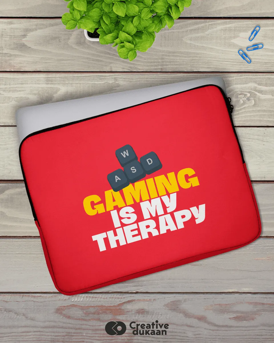Cool Gamers Red Laptop Sleeve with Tagline " Gaming Is Therapy"