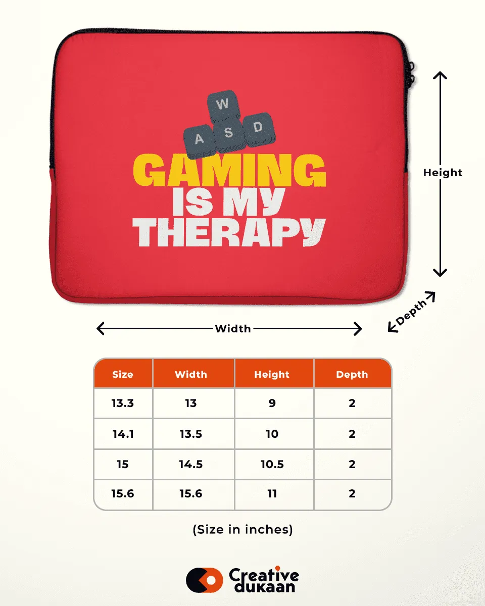Cool Gamers Red Laptop Sleeve with Tagline " Gaming Is Therapy"