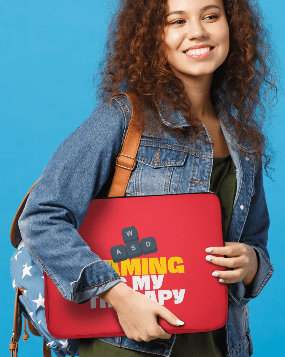Cool Gamers Red Laptop Sleeve with Tagline " Gaming Is Therapy"