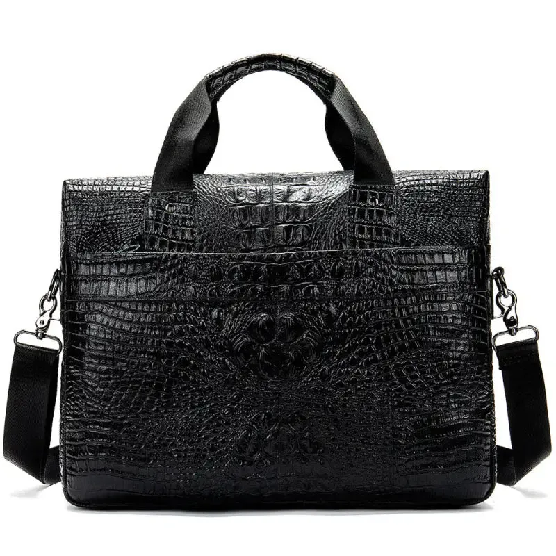 Cowhide Computer Bag with 15-Inch Laptop Compartment & Crocodile Pattern