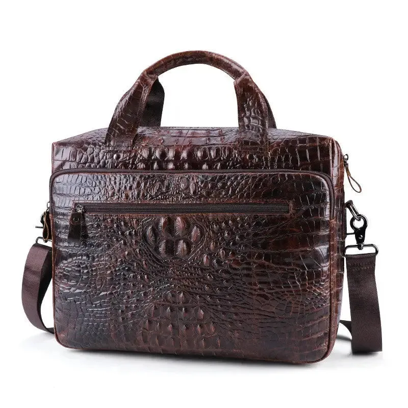 Cowhide Computer Bag with 15-Inch Laptop Compartment & Crocodile Pattern