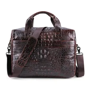 Cowhide Computer Bag with 15-Inch Laptop Compartment & Crocodile Pattern
