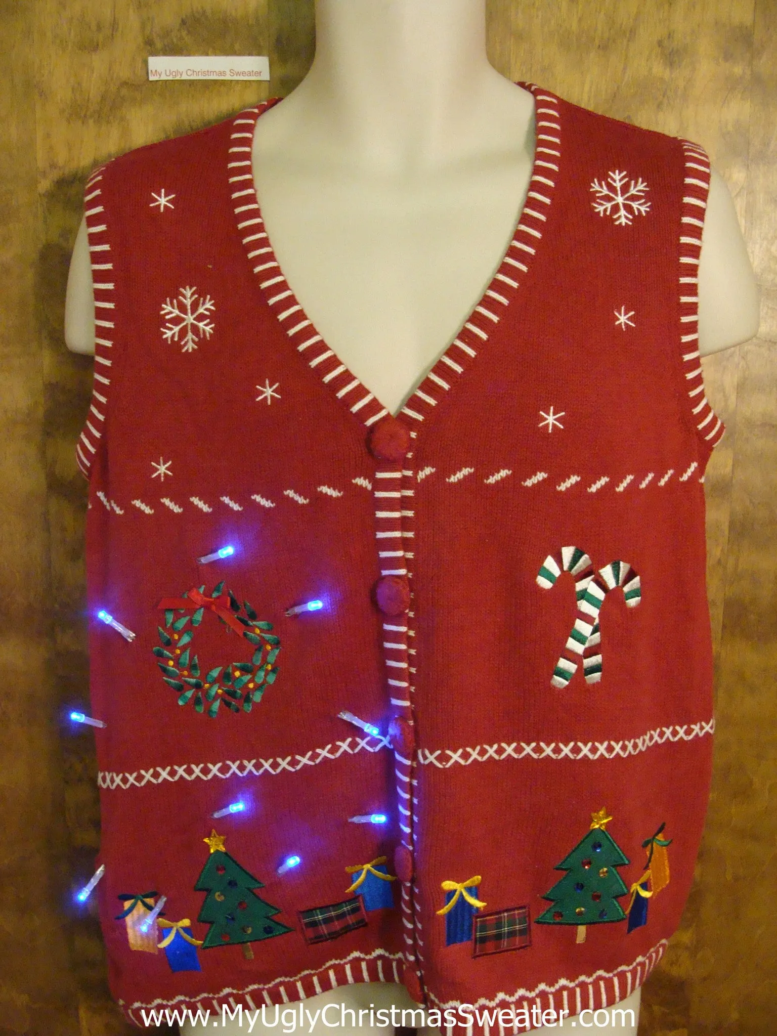 Crafty Embroidered Cute Christmas Sweater Vest with Lights