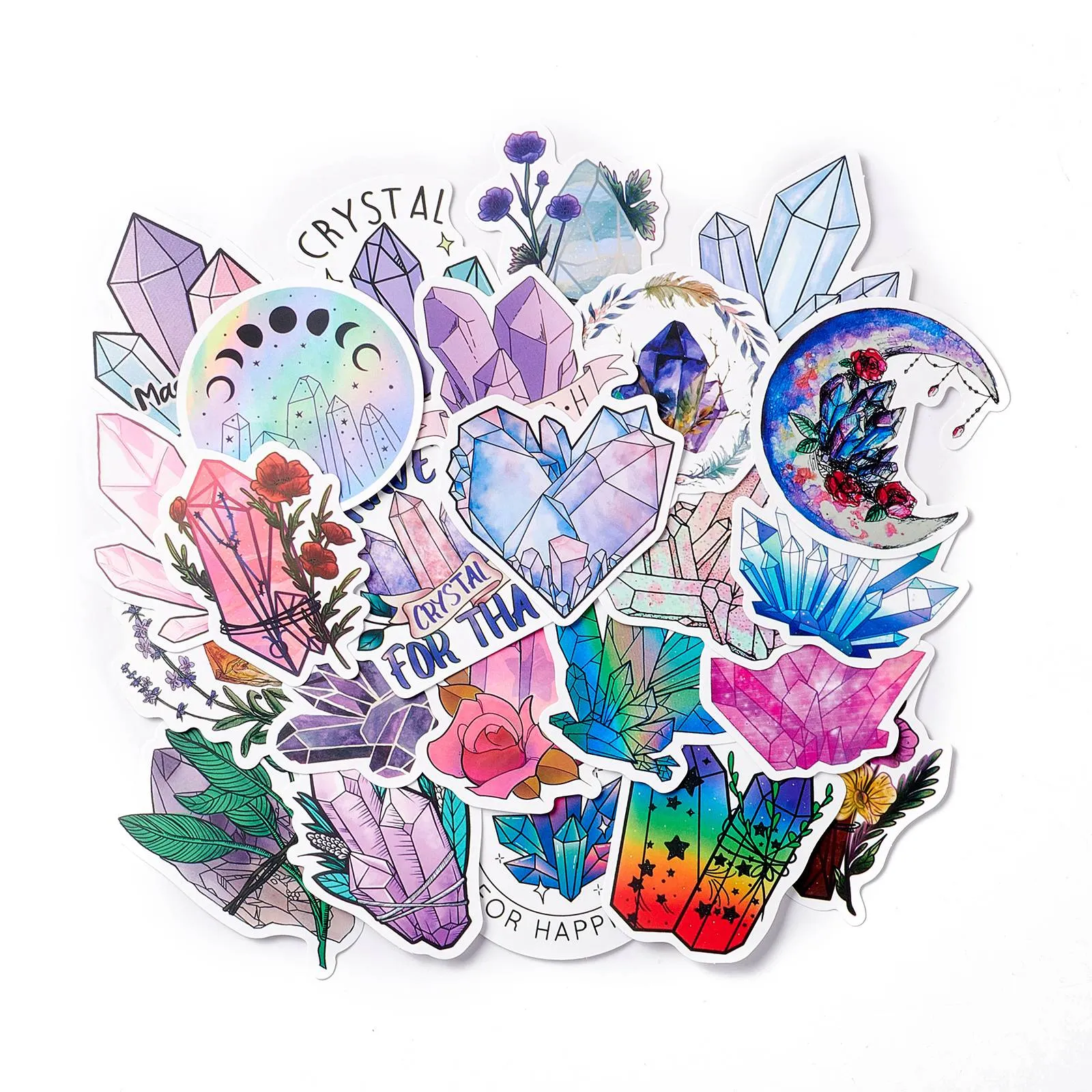 Craspire Waterproof Self Adhesive Paper Stickers, for Suitcase, Skateboard, Refrigerator, Helmet, Mobile Phone Shell, Colorful, Quartz Cluster Pattern, 44~75x30~59x0.2mm, about 50pcs/bag