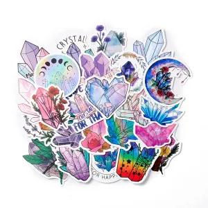 Craspire Waterproof Self Adhesive Paper Stickers, for Suitcase, Skateboard, Refrigerator, Helmet, Mobile Phone Shell, Colorful, Quartz Cluster Pattern, 44~75x30~59x0.2mm, about 50pcs/bag