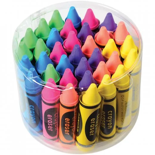 Crayon Shape Erasers Kids Stationery - 36 Pieces
