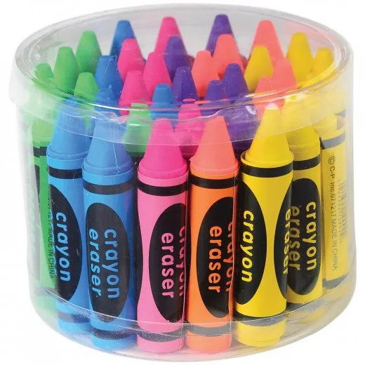 Crayon Shape Erasers Kids Stationery - 36 Pieces