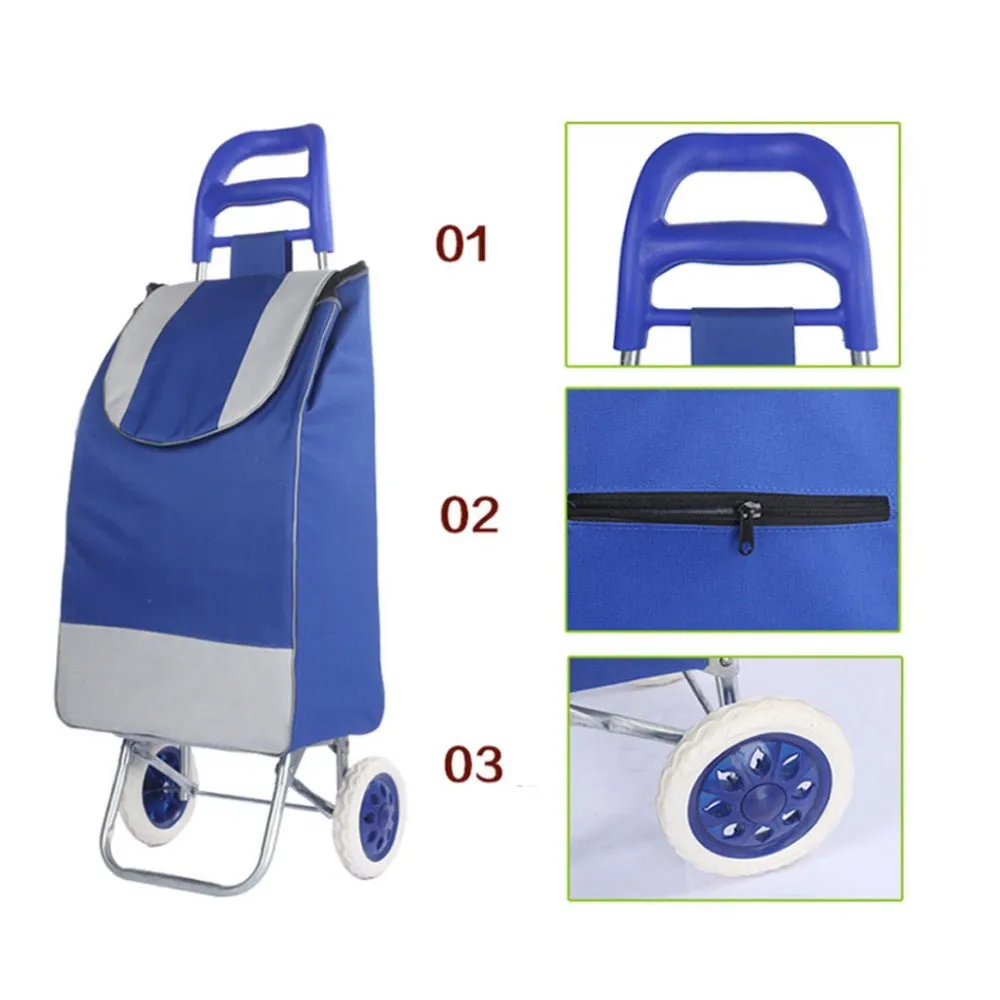 CRONY SC001 Shiping Cart Shopping Trolley Bag Folding Shopping Cart Collapsible Trolley Bag | Navy blue