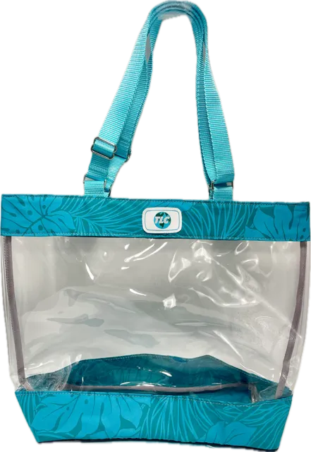 CST- Teal Hawaiian Print Clear Stadium Tote Bag