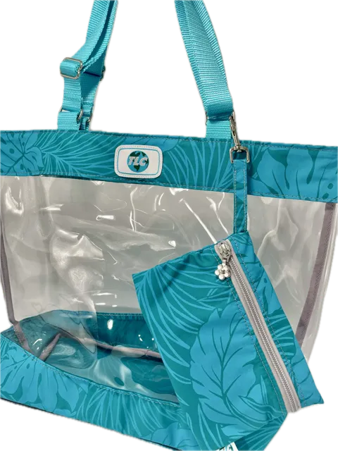 CST- Teal Hawaiian Print Clear Stadium Tote Bag