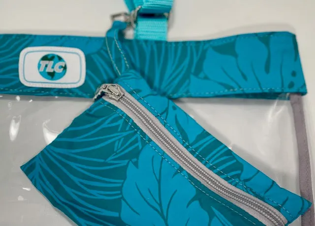 CST- Teal Hawaiian Print Clear Stadium Tote Bag