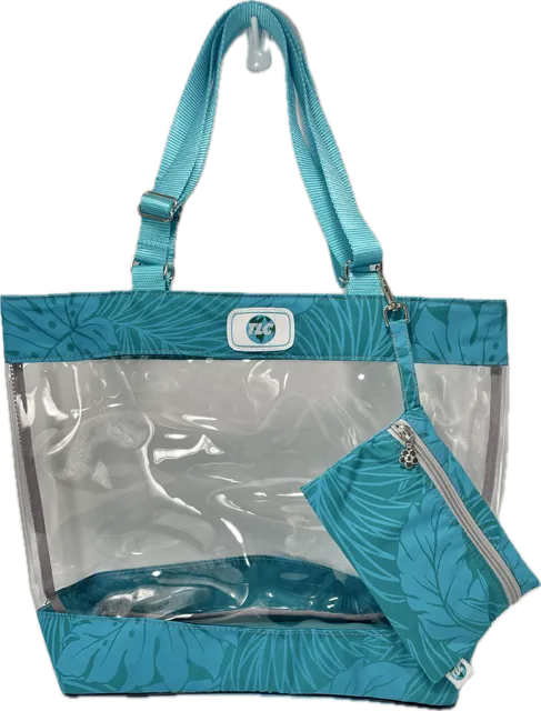 CST- Teal Hawaiian Print Clear Stadium Tote Bag