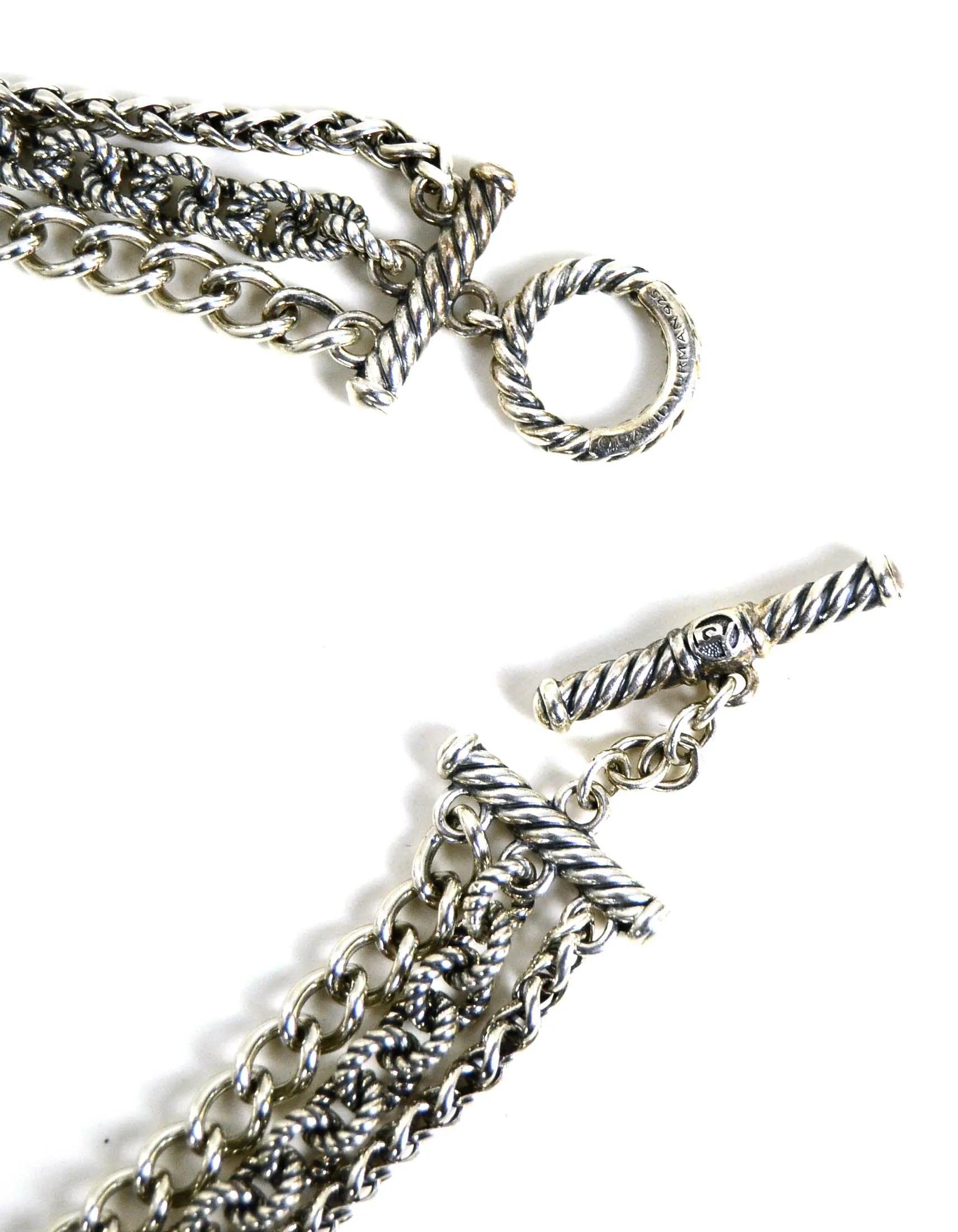 David Yurman Sterling Silver Three-Row Mixed Chain Long Necklace