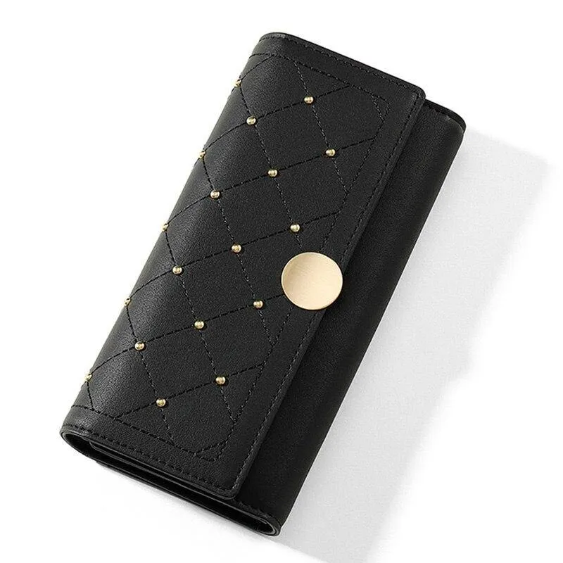 Designer Rivet Button Trifold Wallet Clutch
