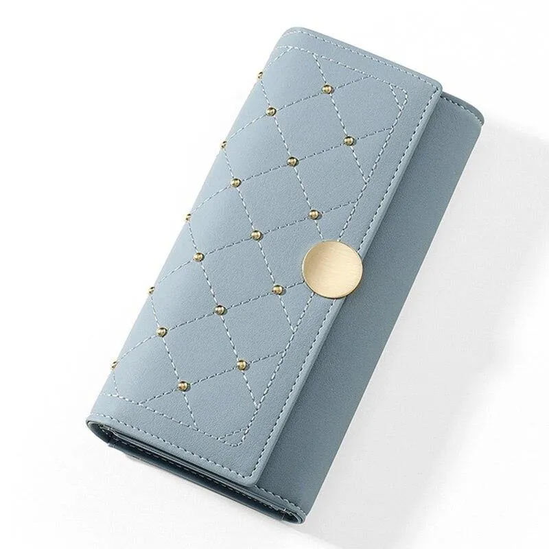 Designer Rivet Button Trifold Wallet Clutch