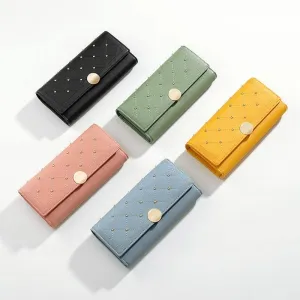 Designer Rivet Button Trifold Wallet Clutch