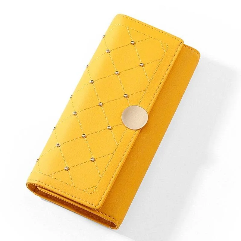 Designer Rivet Button Trifold Wallet Clutch