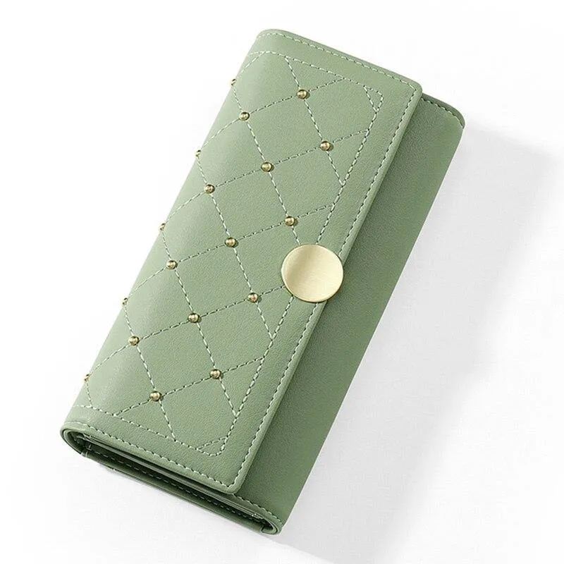 Designer Rivet Button Trifold Wallet Clutch