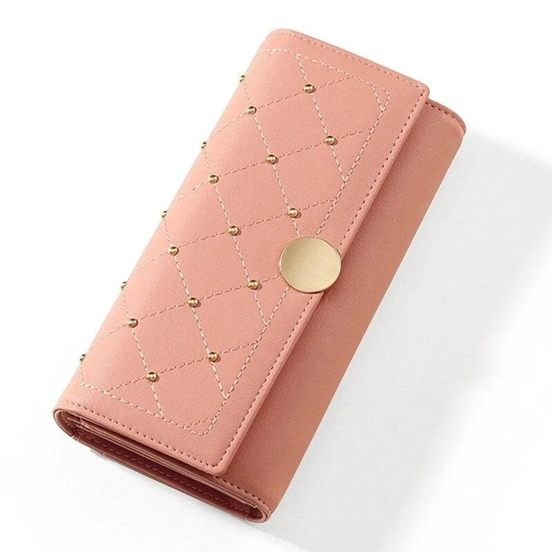 Designer Rivet Button Trifold Wallet Clutch