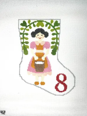 Eight Maids a Milking Ornament Sized Stocking Canvas