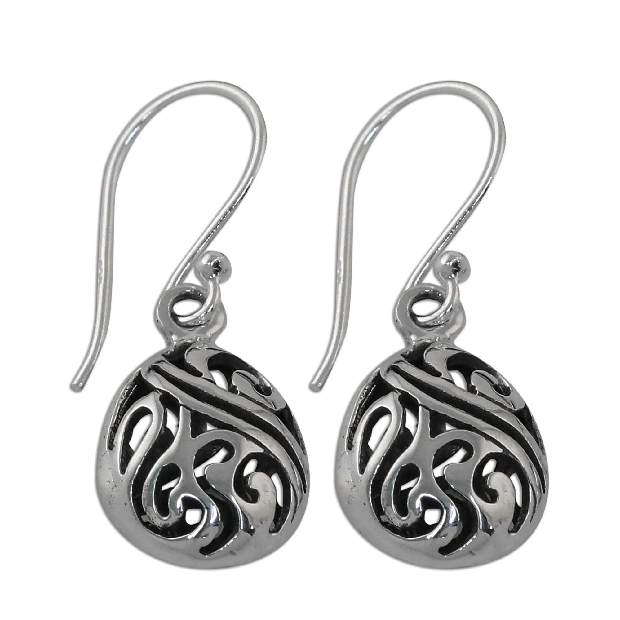 Elegant Sterling Silver Dangle Earrings from Thailand - Swirling Eggs | NOVICA