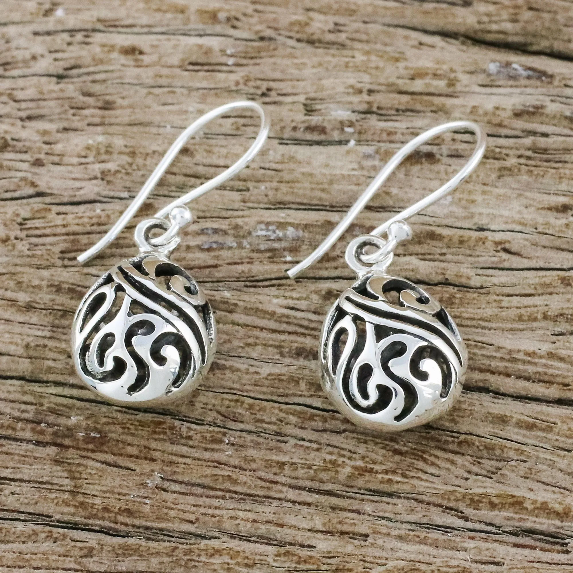 Elegant Sterling Silver Dangle Earrings from Thailand - Swirling Eggs | NOVICA