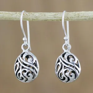 Elegant Sterling Silver Dangle Earrings from Thailand - Swirling Eggs | NOVICA