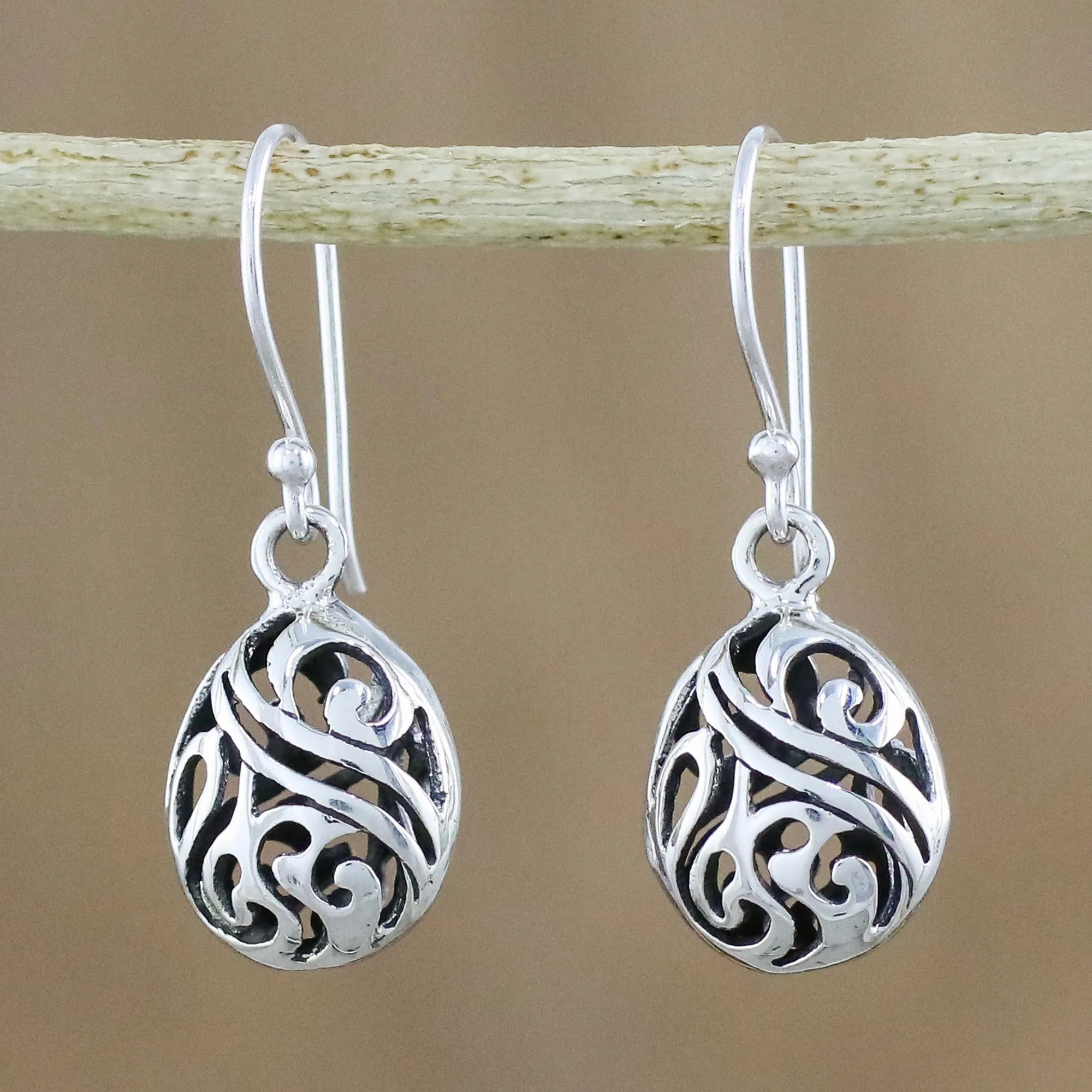 Elegant Sterling Silver Dangle Earrings from Thailand - Swirling Eggs | NOVICA