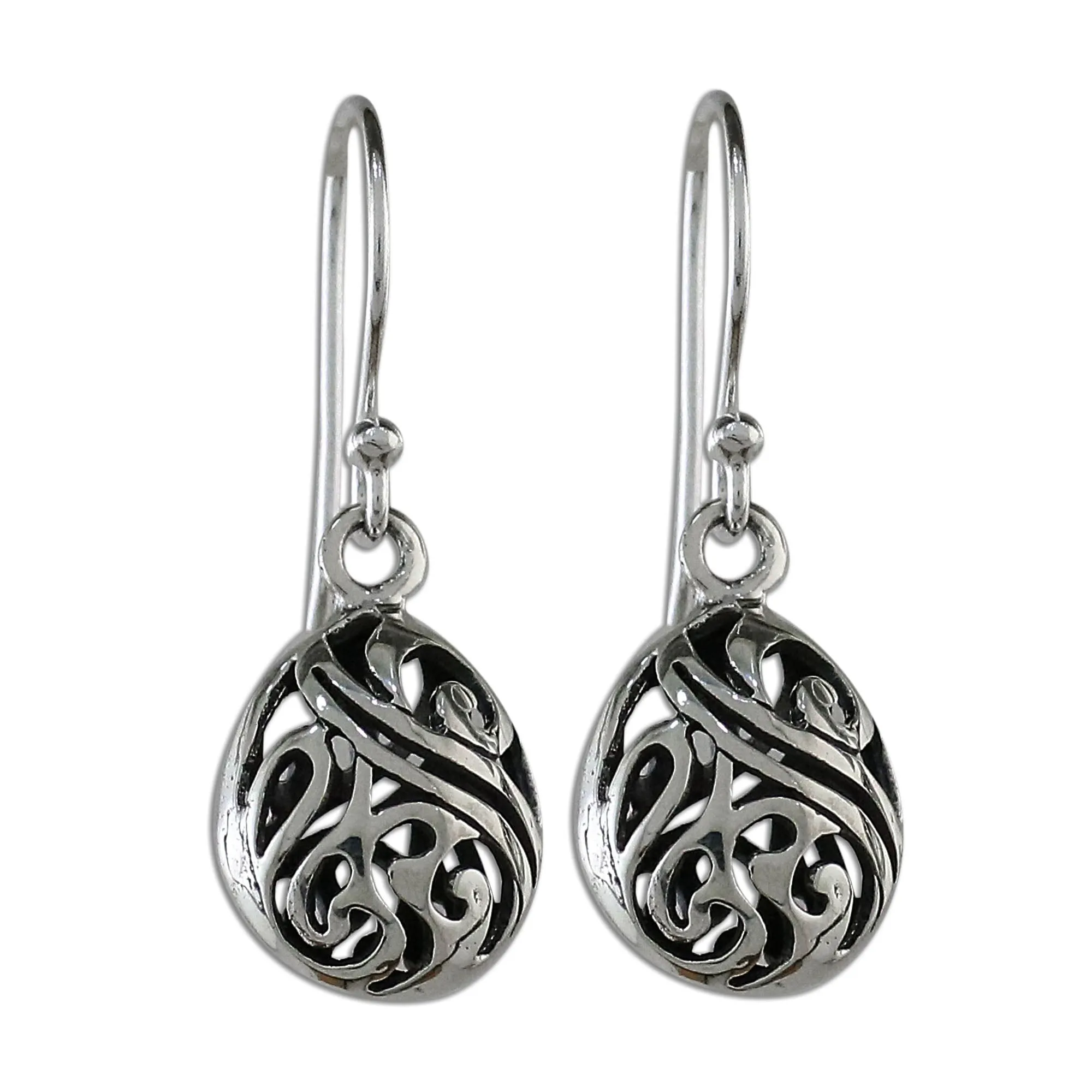 Elegant Sterling Silver Dangle Earrings from Thailand - Swirling Eggs | NOVICA