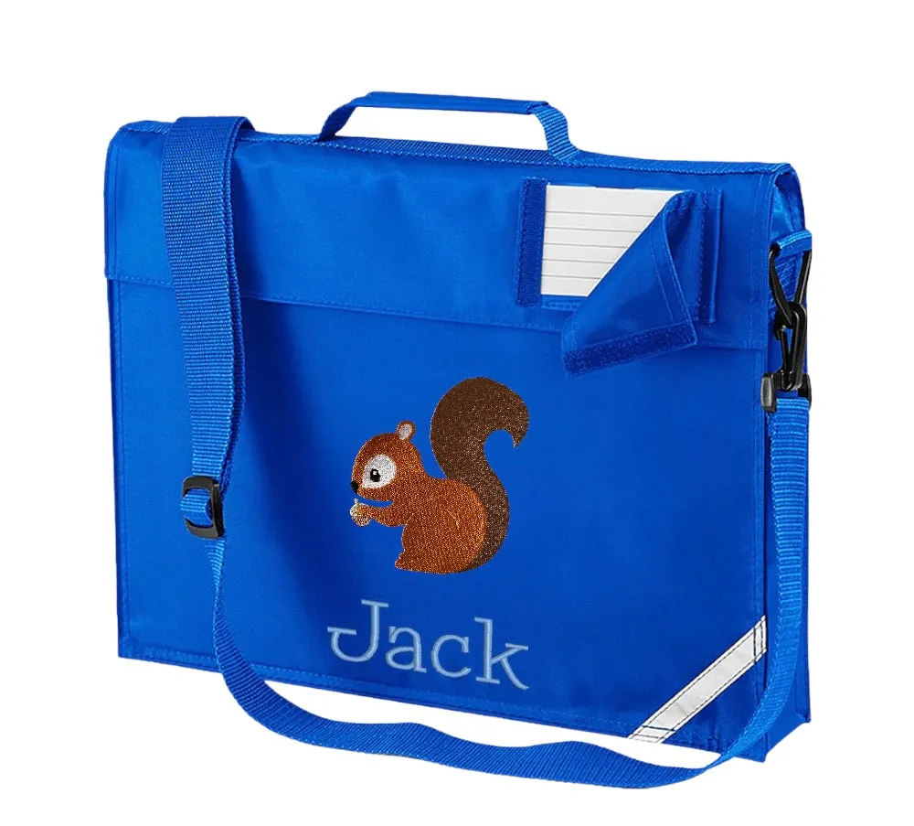 Embroidered Bookbag with strap - squirrel