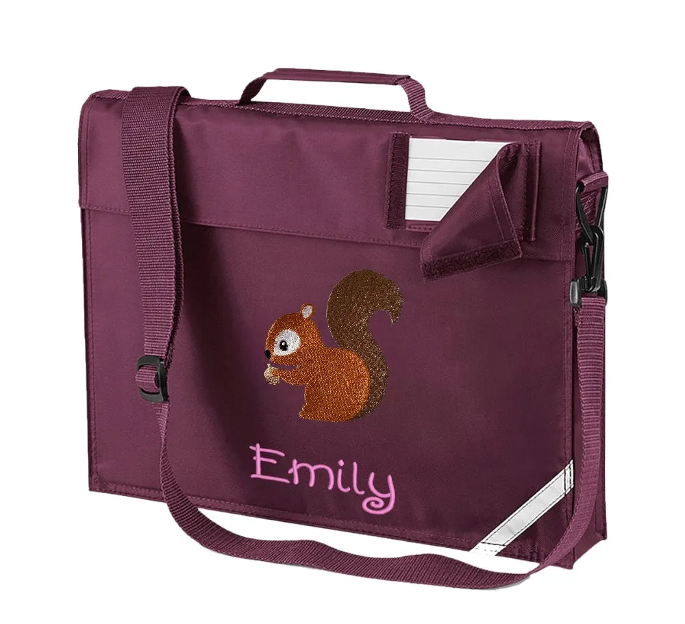 Embroidered Bookbag with strap - squirrel