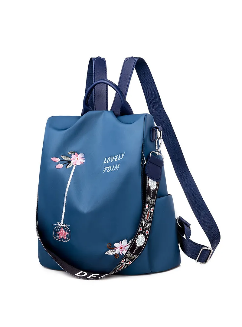 Embroidered Flower Backpack Female Oxford Style
