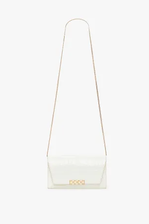 Exclusive Wallet On Chain In Ivory Croc Embossed Leather
