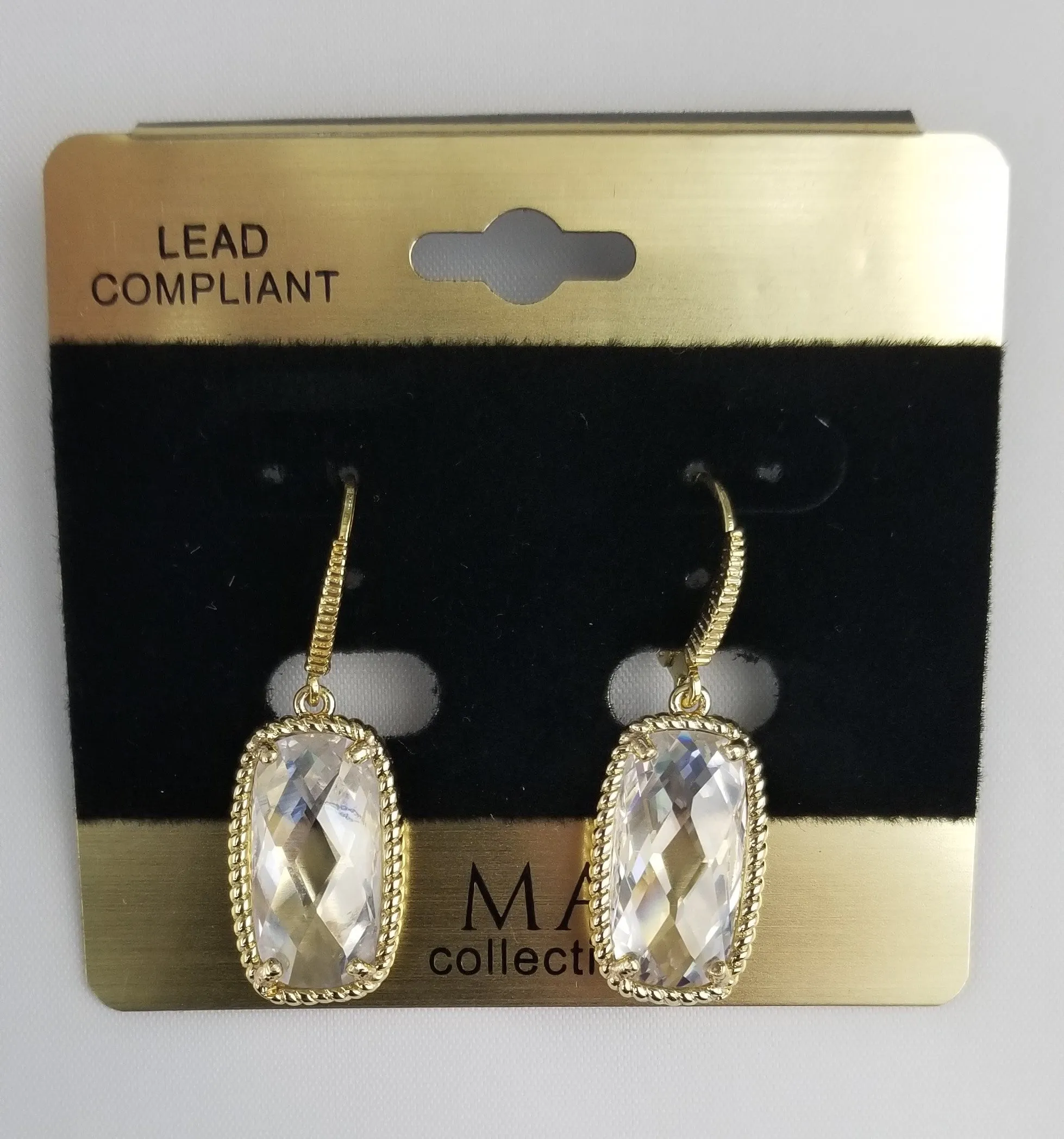 Faceted faux-diamond earring with gold rope trim