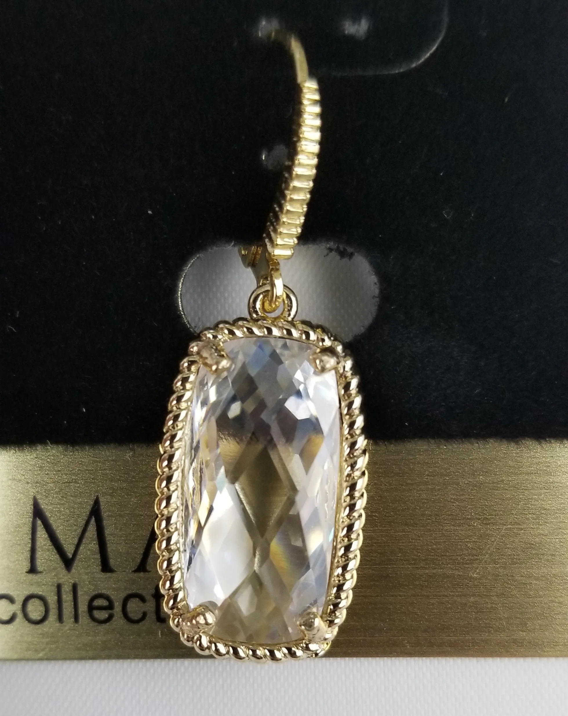 Faceted faux-diamond earring with gold rope trim