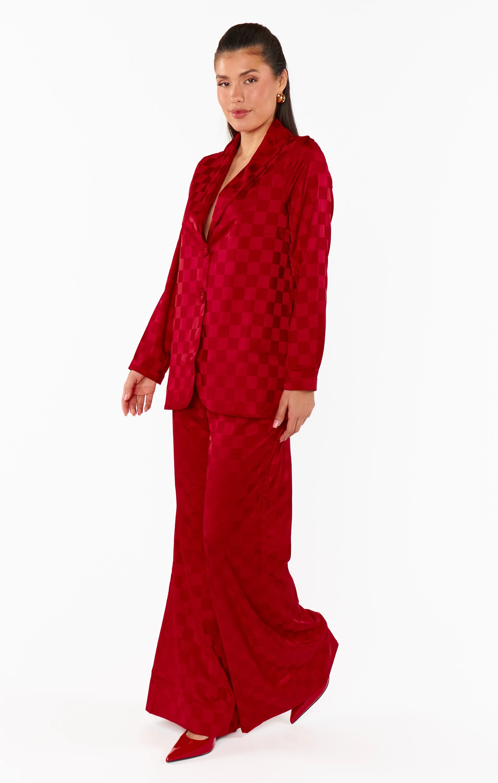 Felix Blazer ~ Red Checkerboard Satin