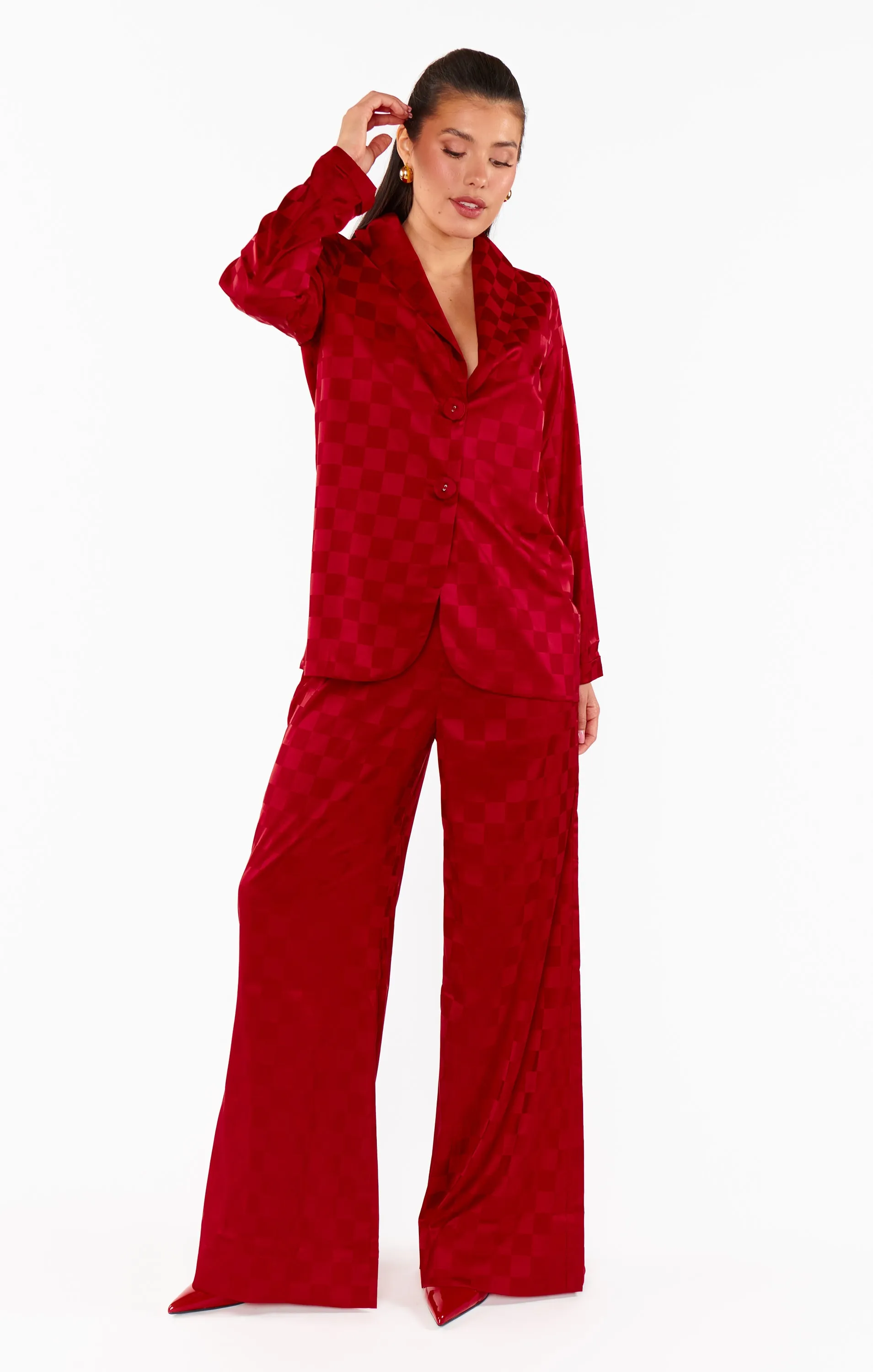 Felix Blazer ~ Red Checkerboard Satin