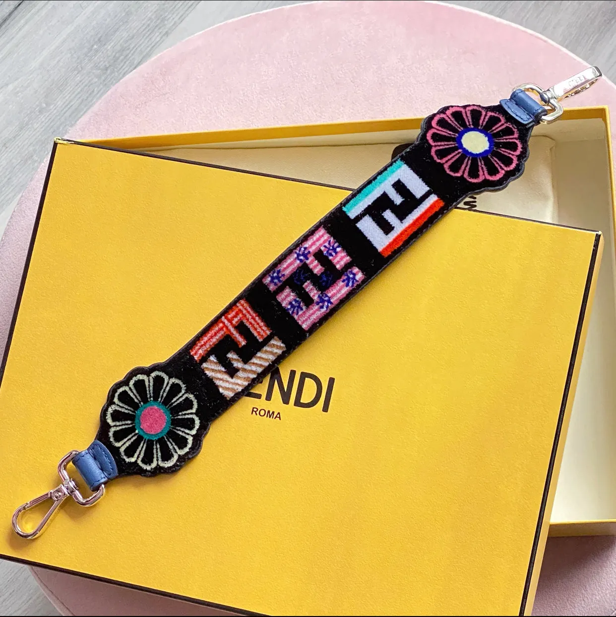 Fendi Blue Velvet Mini Strap You Floral Zucca Bag Strap