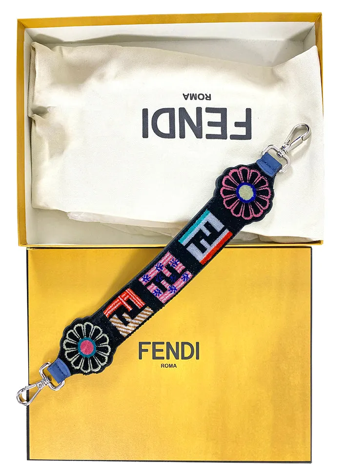 Fendi Blue Velvet Mini Strap You Floral Zucca Bag Strap