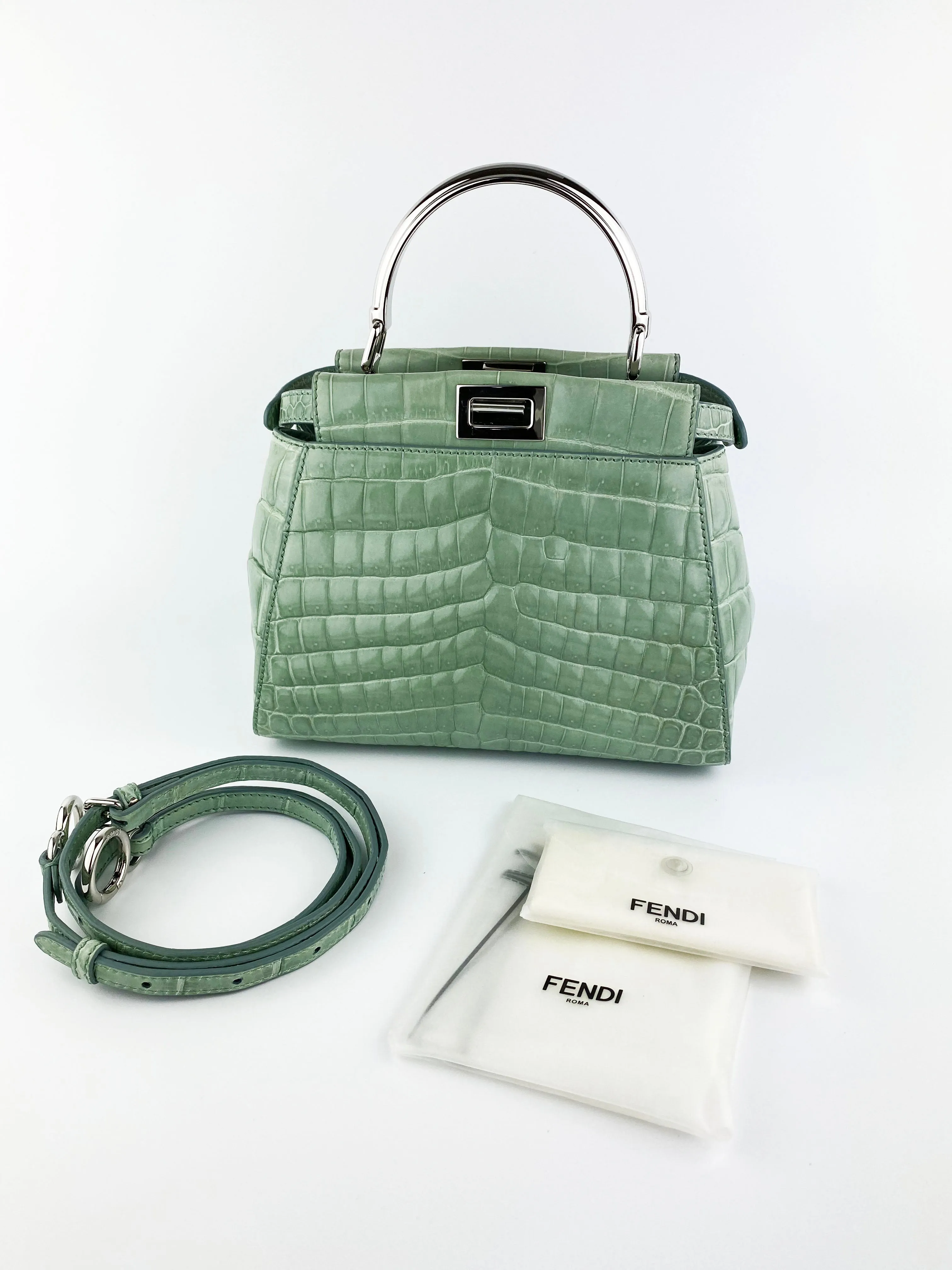 Fendi Peekaboo Crocodile Mini Mint Green