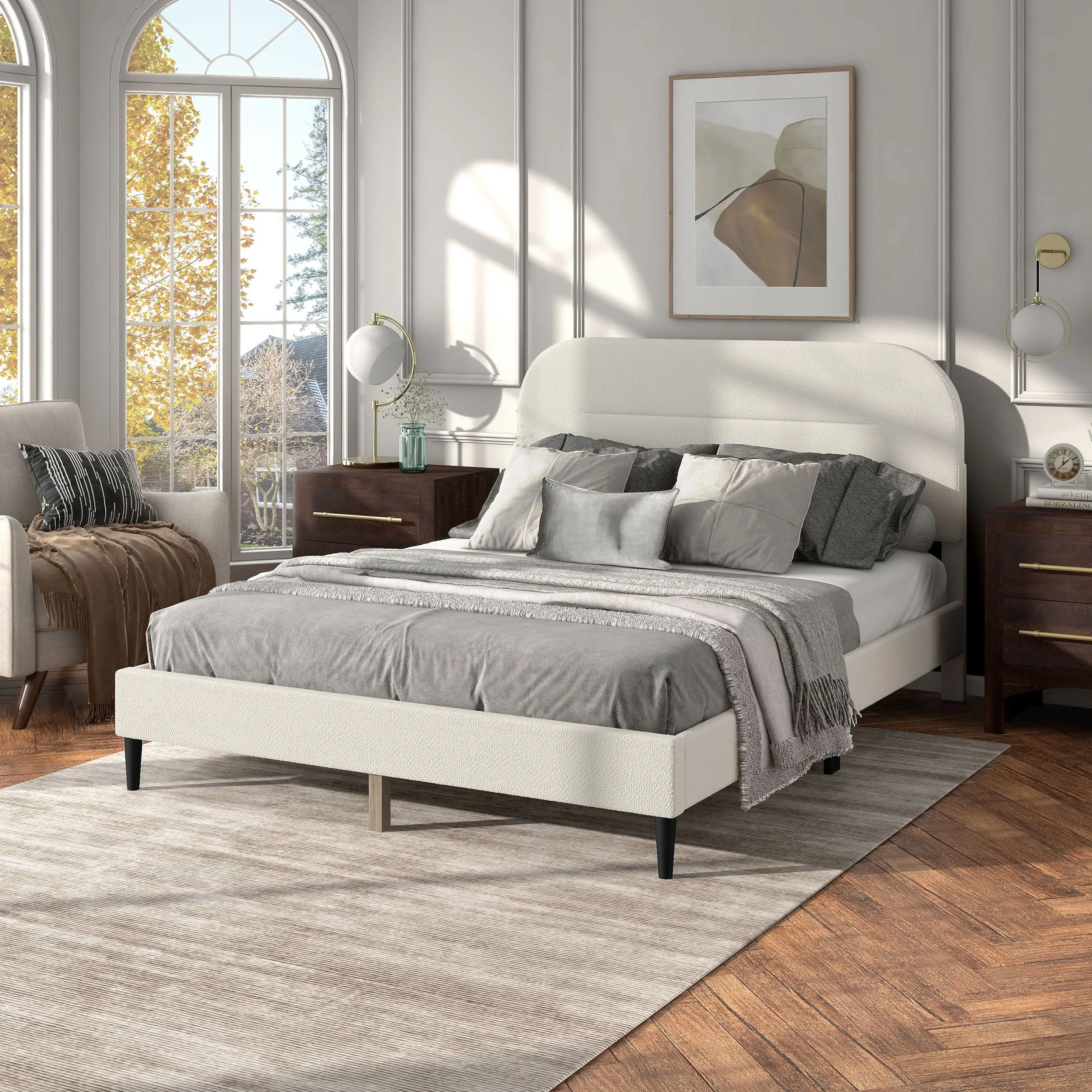 Gail Modern White Boucle Adjustable Queen-Size Platform Bed