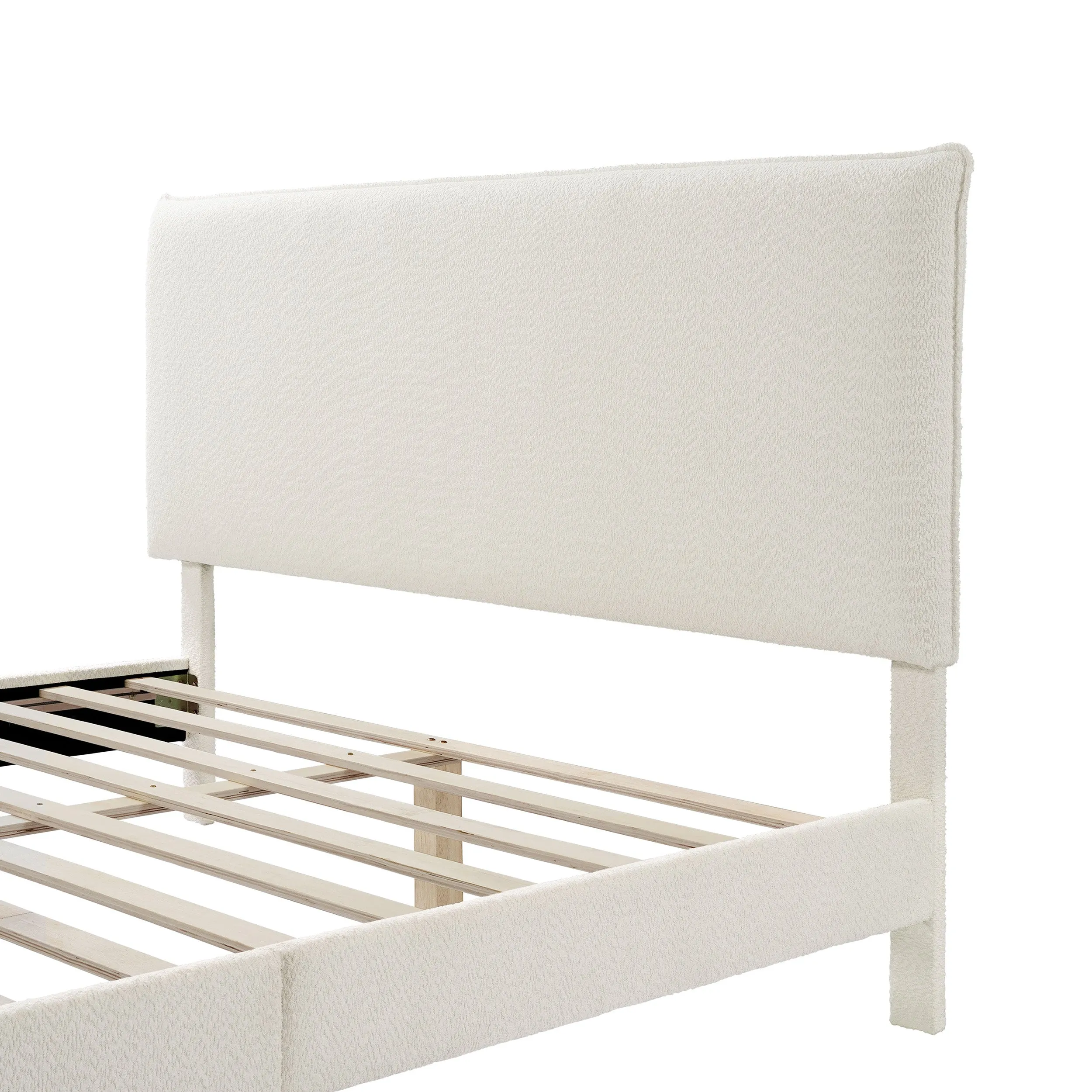 Gail Modern White Boucle Adjustable Queen-Size Platform Bed
