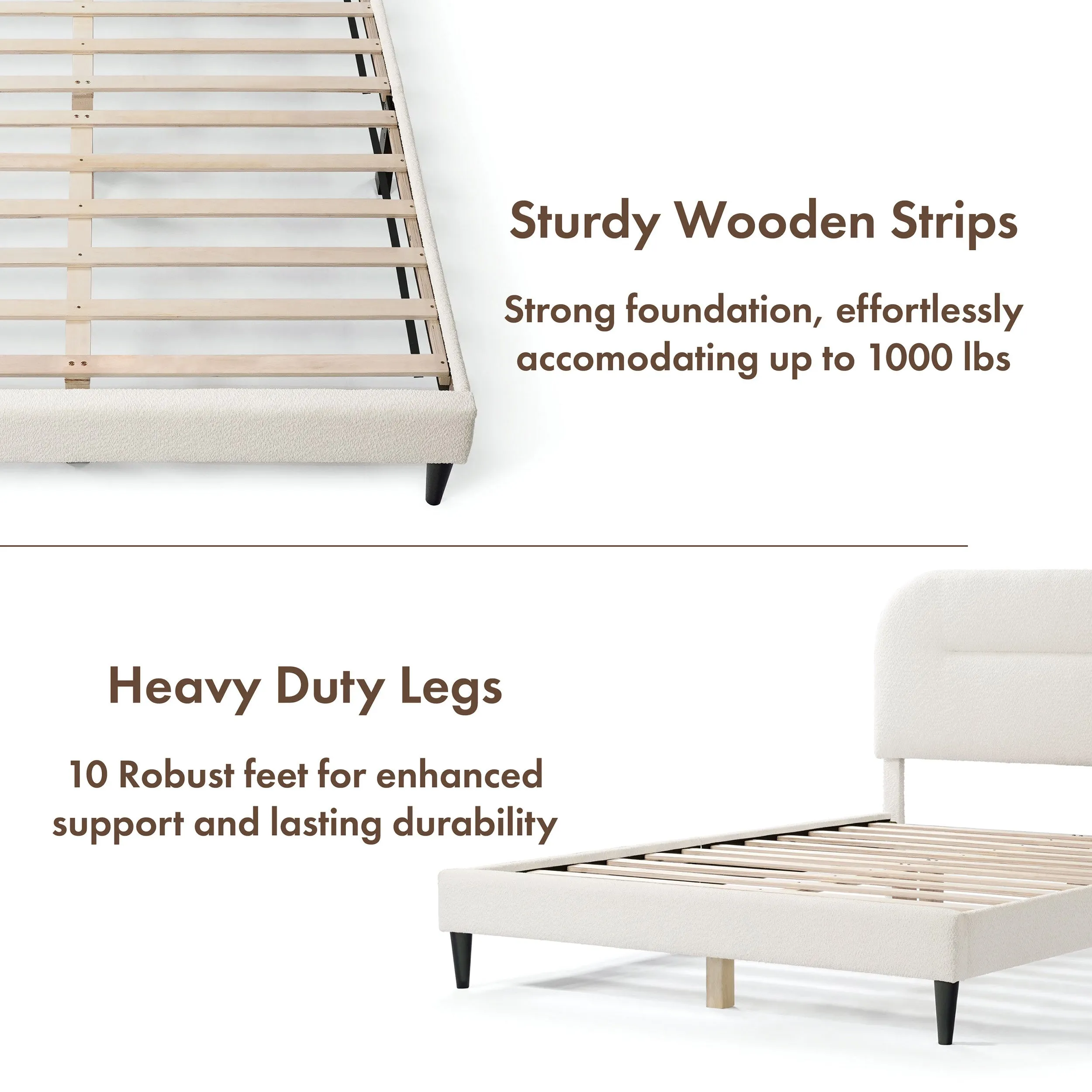 Gail Modern White Boucle Adjustable Queen-Size Platform Bed