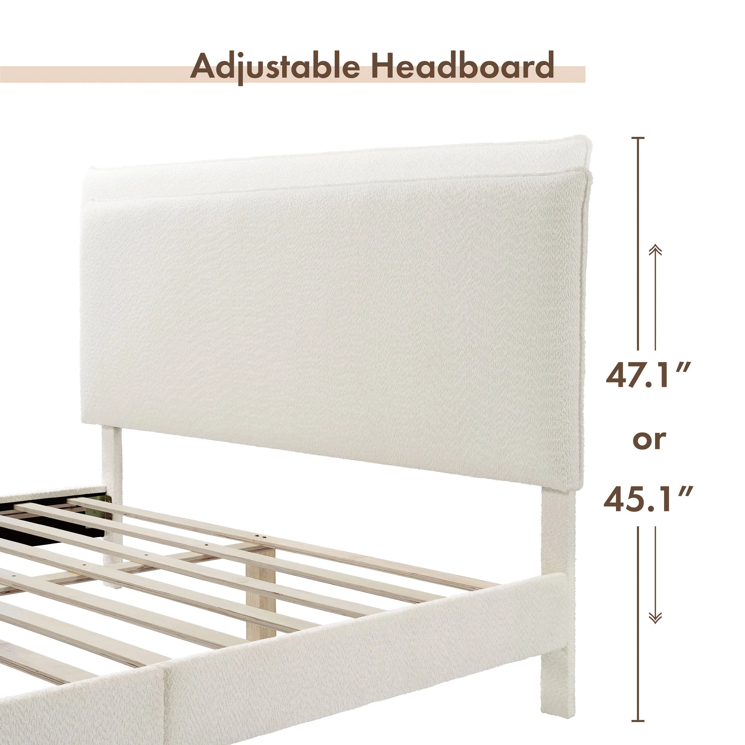 Gail Modern White Boucle Adjustable Queen-Size Platform Bed